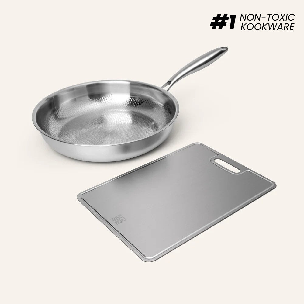 Titanium Kog & Forbered Bundtårn | Stegepande med Skærebræt Sæt